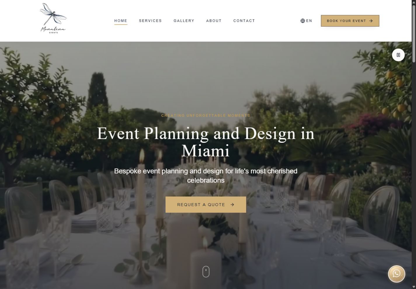 Captura desktop del sitio de Monalina Events