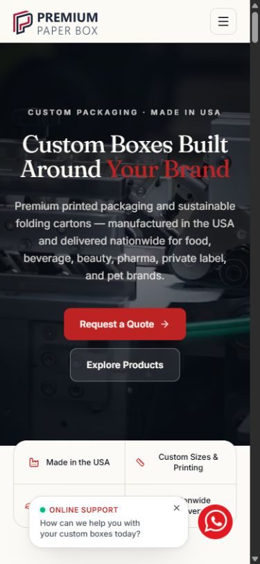 Captura mobile del sitio de Premium Paper Box